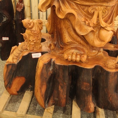 批发采购木质工艺品-巨型根雕 大型木雕 工艺品礼品 花梨木双童弥勒佛像大型雕刻摆.